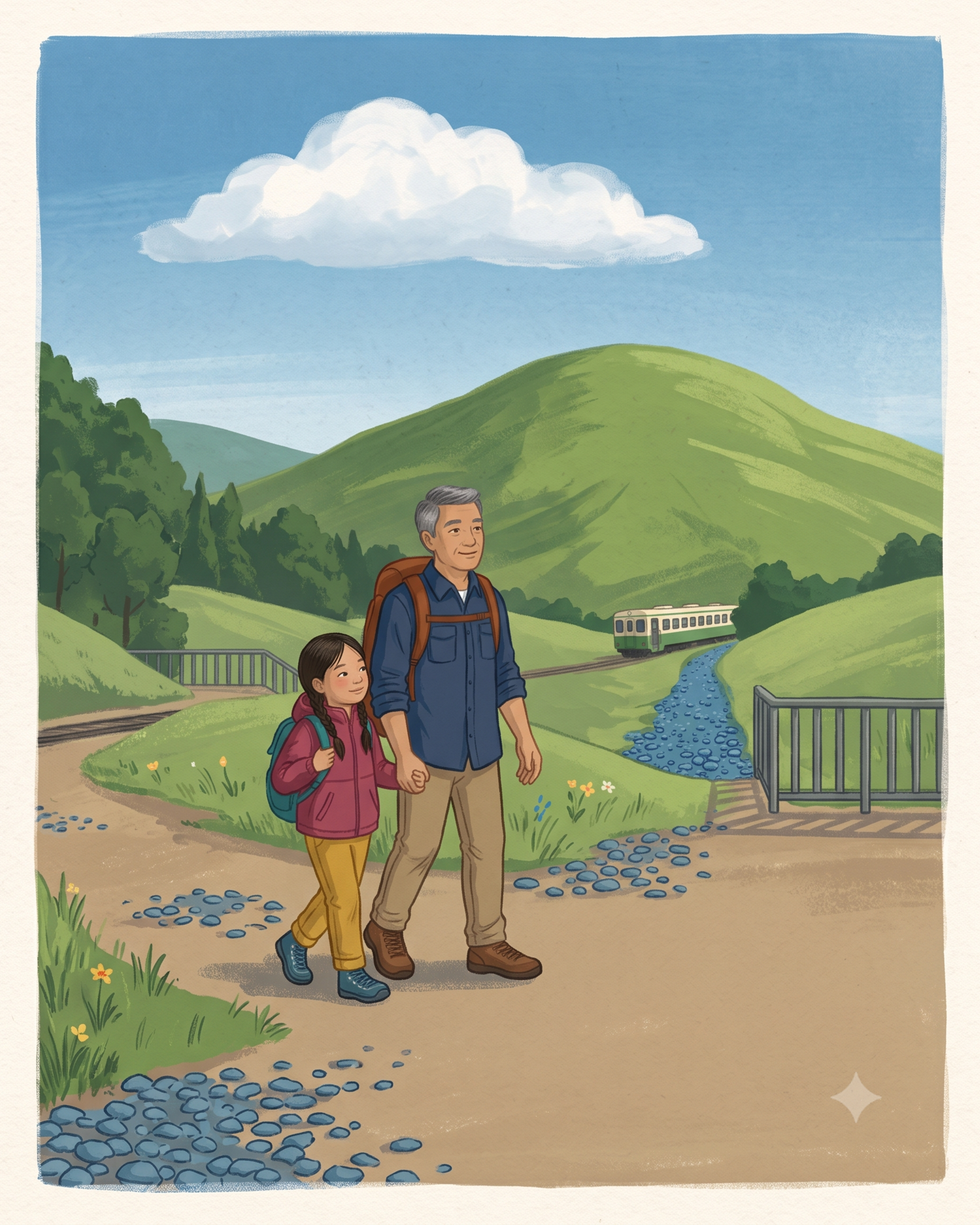 Up to Cloud Hill: They follow blue stones beside the path.