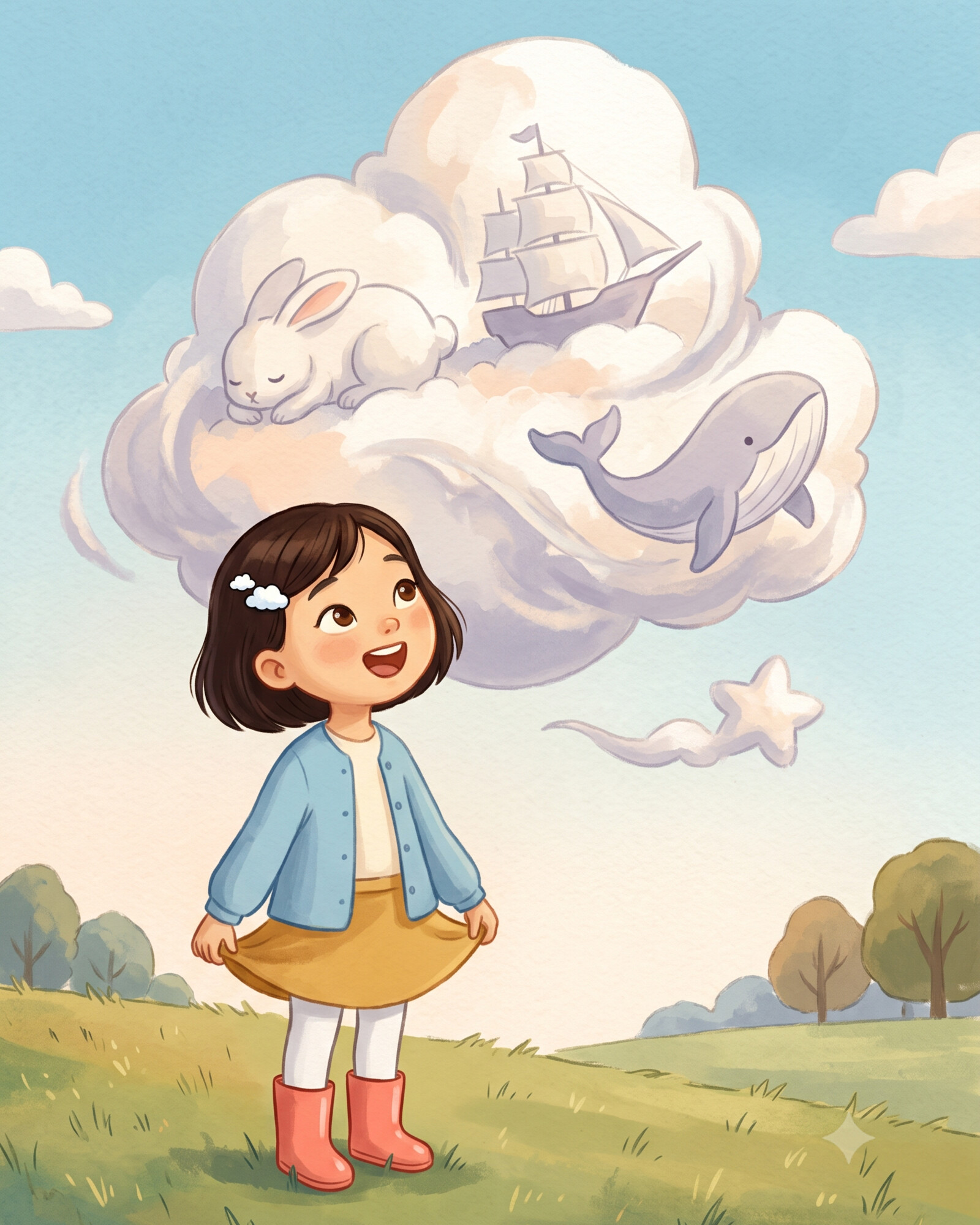 The Cloud That Changed Shape: A white cloud floats in the blue sky.