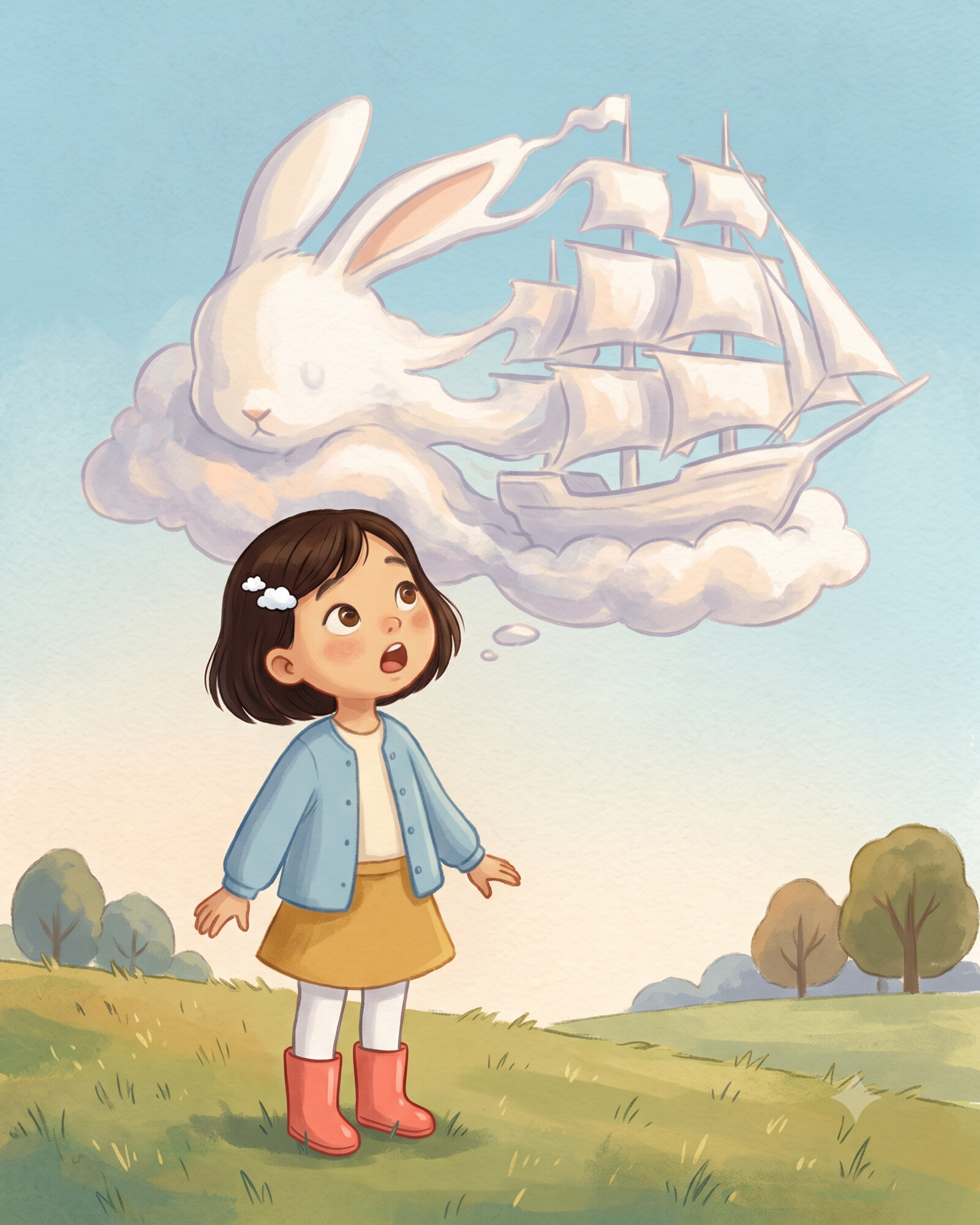 The Cloud That Changed Shape: Soon, the rabbit becomes a tall ship.